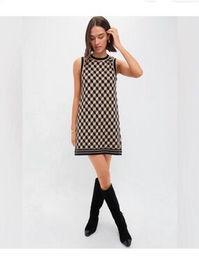 Camila Coelho for Anthropologie Black and Cream Geometric Knit Mini Dress